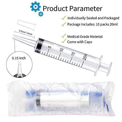 10 Pack 20ml/cc Plastic Syringe Large Syringes Tools Catheter Tip Individually Sealed with Measurement for Scientific Labs Measuring Liquids Feeding Pets Oil or Glue Applicator