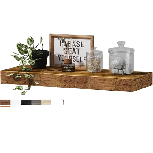 QEEIG Floating Shelves for Wall Bathroom - Shelf Bedroom Kitchen Farmhouse Small Book Shelf 16 inch 1pc Rustic Brown (015-BN1) FS015