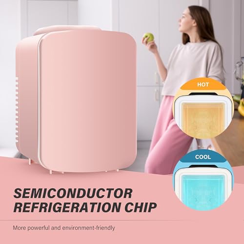 Simple Deluxe 4-Liter/6 Can Mini Fridge Portable Cooler & Warmer Compact Refrigerator for Skincare Cosmetics Beverage Food Pink