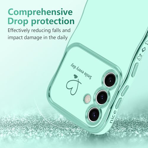 LCHULLE for Samsung Galaxy A16 4G/5G Case for Women Girls Cute Wave Frame Curly Shape with Love Heart Camera Protection Cover Luxury Plating Shockproof Phone Case for Galaxy A16 4G/5G Mint Green