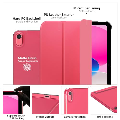 Moko for iPad 10th Generation Case 2022 Slim Stand Hard PC Translucent Back Shell Smart Cover Case for iPad 10th Gen 10.9 inch 2022 Support Touch ID Auto Wake/Sleep Watermelon Red
