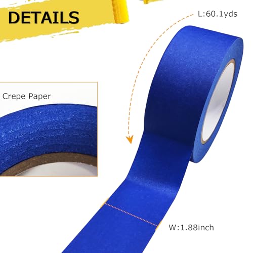 12PCS Premium Blue Painters Tapes Masking Master Tape No Residue & Easy Removal Painting Tape for Painter DIY Paper Arts & Crafts Spraying Drywall Paint 1.88 Inches x 60.1 Yd Painter's Tape