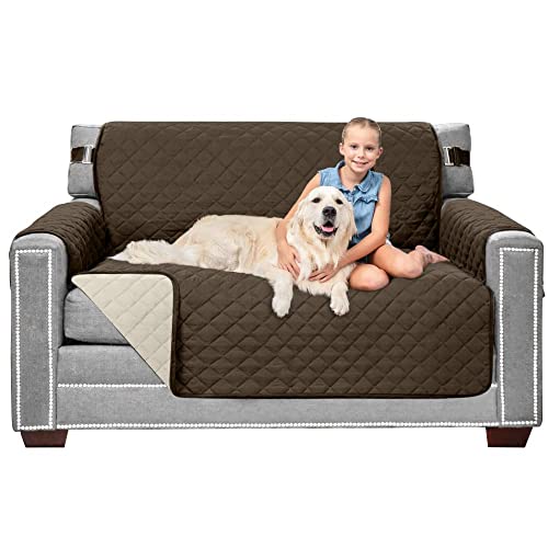 Sofa Shield Loveseat Slip Cover with Patented Straps - Reversible, Stain & Tear Resistant Microfiber for Dogs & Kids