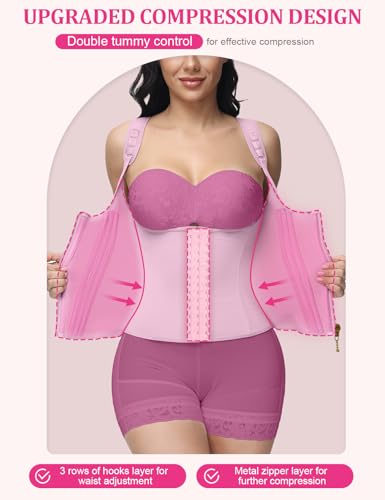 SHAPSHE Waist Trainer for Women Tummy Control Sports Girdle Workout Body Shaper with Adjustable Shoulder Strap PINK 2XL