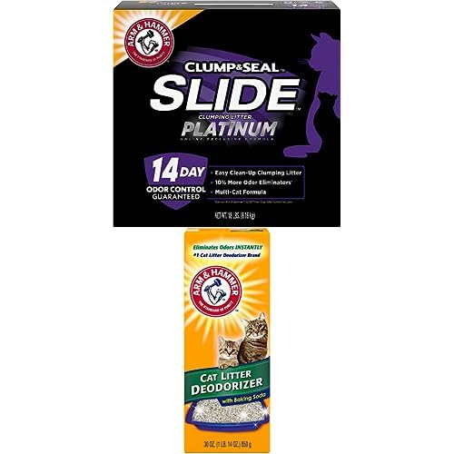 Bundle of Arm Hammer SLIDE Platinum Multi-Cat Easy Clean-Up Clumping Cat Litter 14 Days of Odor Control 18 lb + ARM & Hammer Cat Litter Deodorizer 30 oz