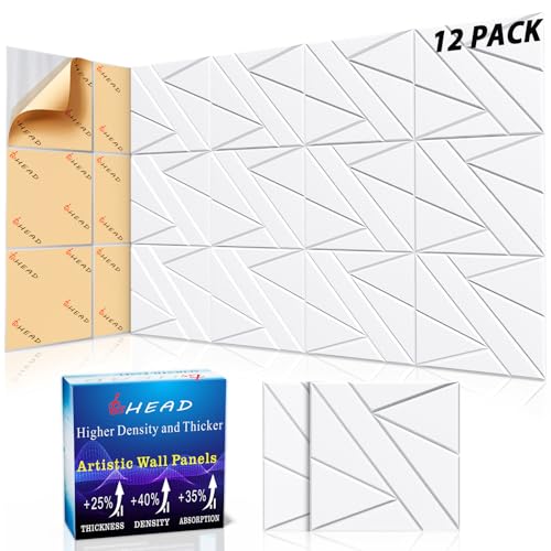 12 Pack Self-Adhesive Soundproof Wall Panels 12 x 12 x 0.47 In Sound Proof Foam Panels for Walls 1.2lb/ft³ High Density Thicker 0.47in Acoustic Panels Noise Dampening Panels Studio White