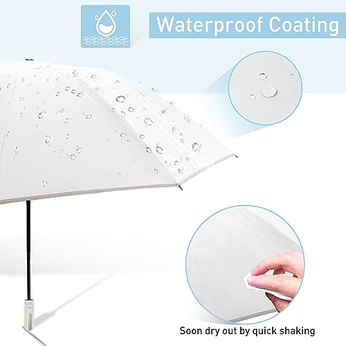 Bodyguard Large Windproof Inverted Umbrellas for Rain & Sun - Travel Folding Compact UPF 50+ Automatic Umbrella with Reflective Stripe UV Protection For Walking White-46IN