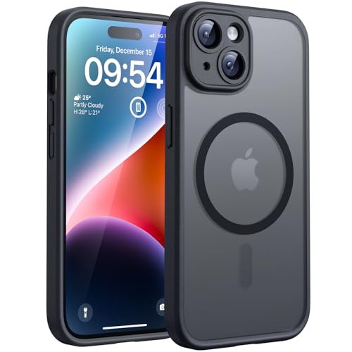 TOCOL Magnetic for iPhone 14 Case Upgraded Full Camera Protection Compatible with Magsafe 15FT Drop Protection Translucent Matte Back Bumper Phone Cover 6.1-Inch (Black)