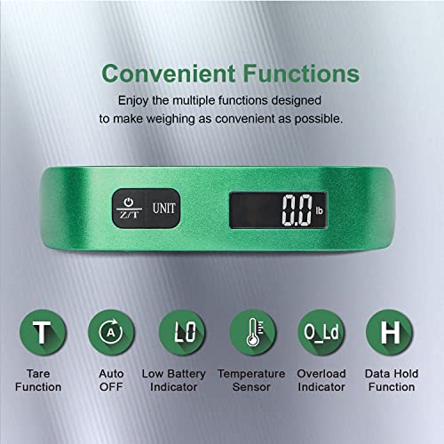 travel inspira Luggage Scale Portable Digital Hanging Baggage Scale for Travel Suitcase Weight Scale with Rubber Paint 110 Pounds Battery Included - Green