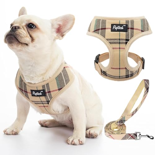 PUPTECK Soft Mesh Dog Harness and Leash Set Pet Puppy Cat Comfort Padded Vest No Pull Harnesses Beige M