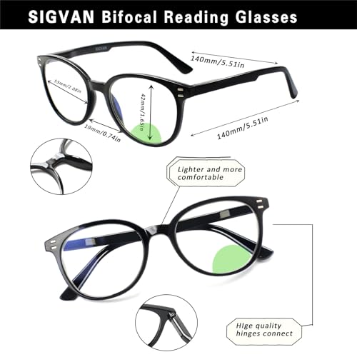 SIGVAN 4 Pack Bifocal Reading Glasses Blue Light Blocking for Men and Women Spring Hinges Readers (4 Pack Mix 1 1.25 x)