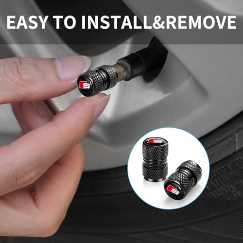 XIGRALUCK Tire Valve Stem Cover Auto Valve Stem Caps for Audi S Line S3 S4 S5 S6 S7 S8 SQ2 SQ5 SQ7 SQ8 Air caps Accessories 4 Pieces (Black)