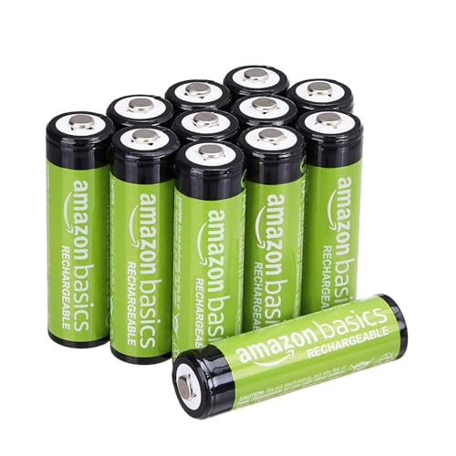 Amazon Basics 12-Pack Rechargeable AA NiMH Performance Batteries 2000 mAh Recharge up to 1000x Times Pre-Charged