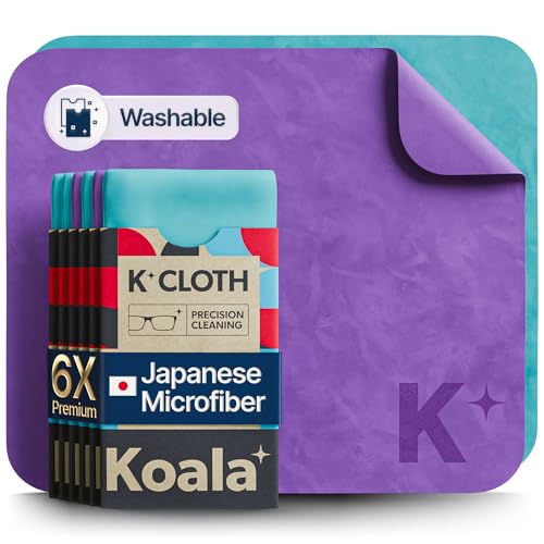 Koala Lens Cleaning Cloth | Japanese Microfiber | Glasses Cleaning Cloths | Eyeglass Lens Cleaner | Eyeglasses Camera Lens VR/AR Headset and Screen Cleaning | Blue & Purple (Pack of 6)