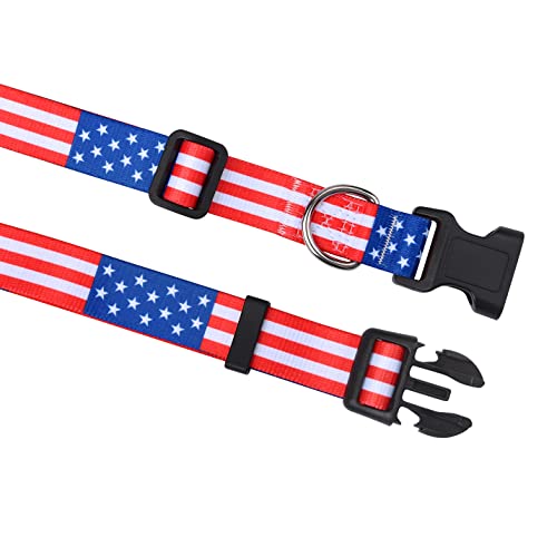 Mihqy American Flag Dog Collar and Leash Set- Patriotic US Flag Pattern Star & Stripes Fourth of July Dog Collar Adjustable for Small Medium Large Dogs(Classic US Set XS)