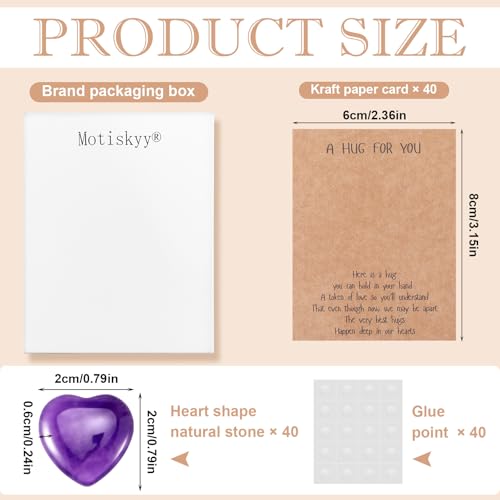 Motiskyy 40 Sets Pocket Hug Token Bulk Hug Cards with Heart Shape Natural Stones Greeting Cards Keepsake Exchange Card Relationship Gift for Colleagues Family Distance Social Present (Multicolored)