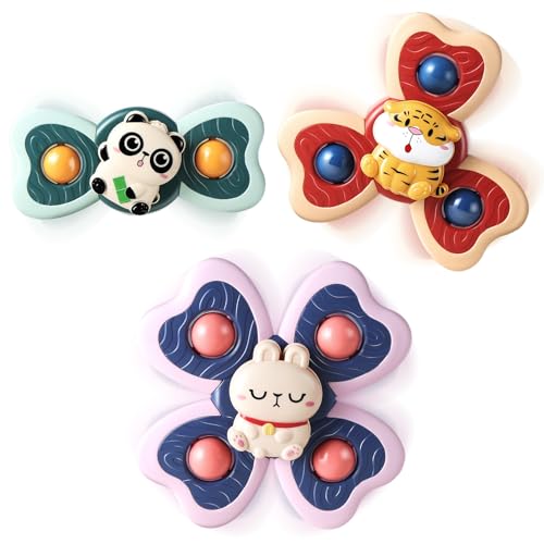 ALASOU 3PCS Suction Cup Spinner Toys for 1 Year Old Boy Girl|Novelty Spinning Tops Bath Toys Age 1-2|Sensory Baby Toys Stocking Stuffers for Toddlers 1-3|12 18 Months Boy Birthday Gift for Infant