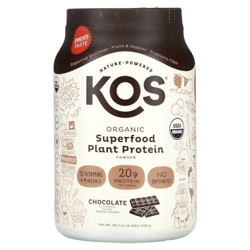 KOS Organic Plant Based Protein Powder - Raw Organic Vegan Protein Blend 2.6 Pound 30 Servings (Chocolate)