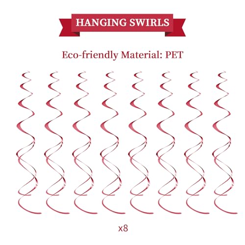 LITAUS Birthday Decorations NO DIY - Pack of 16 | Red Happy Birthday Banner Honeycomb Balls Swirls Garland | Happy Birthday Decorations | Red Birthday Party Decorations