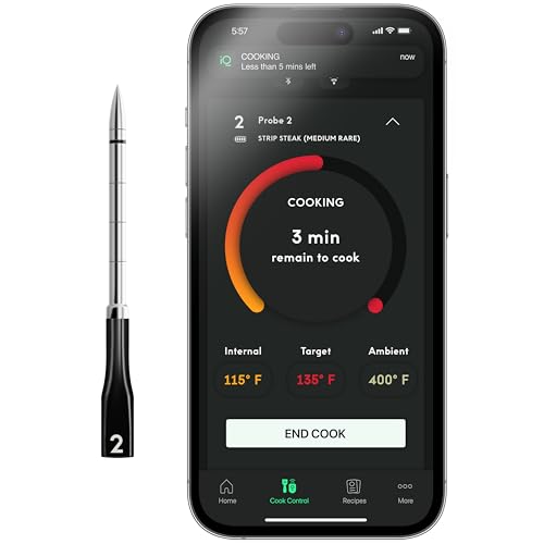 CHEF iQ Smart Thermometer Extra Probe No. 2 Bluetooth/WiFi Enabled Allows Monitoring of Two Foods at Once for Grill Oven Smoker Air Fryer Stove Must Be Used with Smart Hub (Sold Separately)