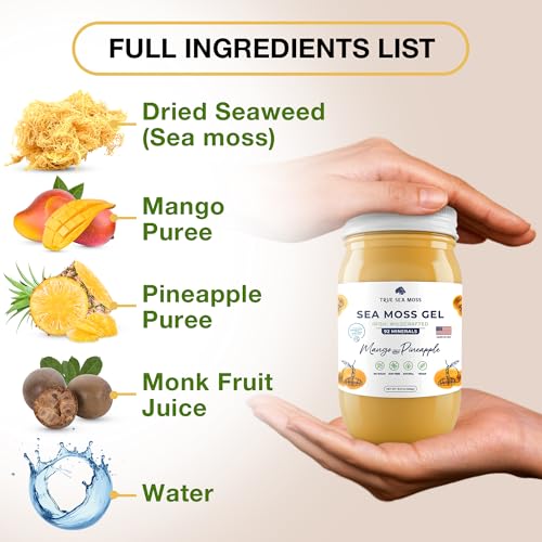 TrueSeaMoss Wildcrafted Irish Sea Moss Gel - Made with Dried Seaweed & Fresh Sea Vegetables Seamoss - Made in USA (Mango/Pineapple Pack of 2)