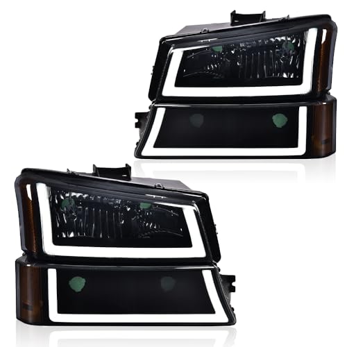 ALLGOOD LED Headlight Compatible with Chevy Silverado 1500 2500 3500 HD Model 2003-2006/Fit Avalanche 1500 2500 2003-2006/Fit Silverado 1500 2500 3500 2007 Smoky Lens Black Housing Amber Reflector