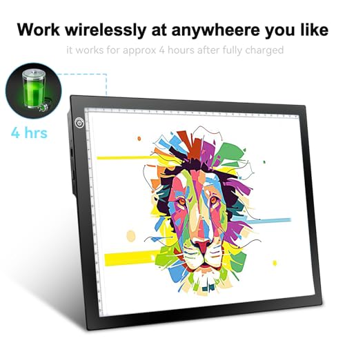 LitEnergy Rechargeable Battery Powered Light Tracing Box Ultra-Thin Adjustable USB Power Artcraft LED Trace Light Pad Size A4 for Drawing Streaming Sketching Animation Stenciling (Black)