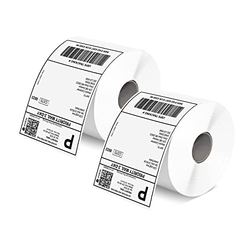 MUNBYN 4x6 Inch Direct Thermal Labels 1000 Labels/2 Rolls(500 Pcs per Roll) Shipping Label Paper for Thermal Printers Permanent Adhesive Mailing Postage Labels for Shipping Packages