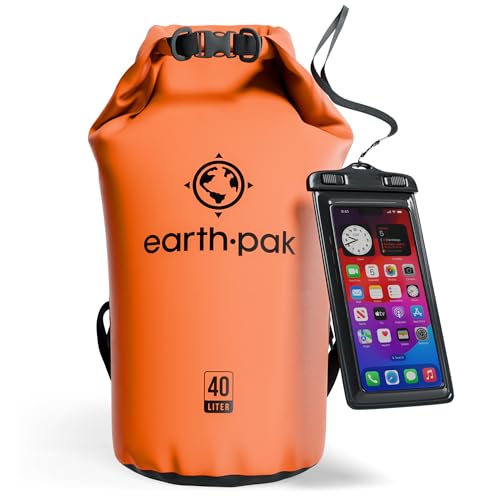 Earth Pak -Waterproof Dry Bag - Roll Top Dry Sack Keeps Gear Dry for Boating Hiking Camping and Fishing with Waterproof Phone Case (Orange 40L)