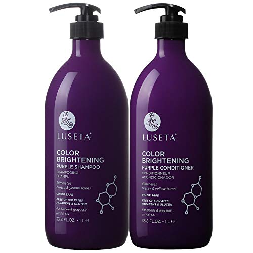 Luseta Color Brightening Purple Shampoo and Conditioner Set for Blonde and Gray Hair Infused with Cocos Nucifera Oil to Help Nourish Moisturize and Condition Hair 2x33.8oz