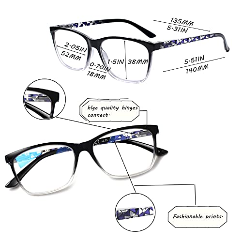 SIGVAN Ladies Reading Glasses Blue Light Blocking Spring Hinge Fashion Pattern Print Eyeglasses for Women (color 2.00)
