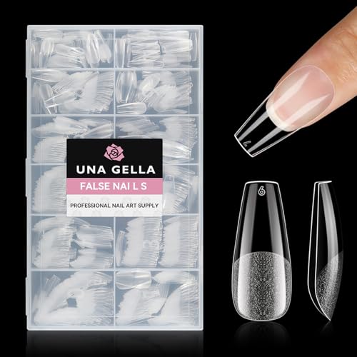 UNA GELLA Coffin Nails Tips 216 PCS Soft Gel x Nail Tips Coffin Half Matte Full Cover False Nails Pre-shaped Clear Acrylic Press on Nails Coffin Medium for Nail Extensions Home DIY Salon 12 Sizes