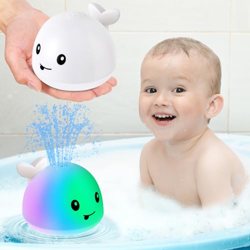 Gigilli Baby Whale Bath Toy USB Rechargeable Bath Fountain Toy 6-12 12-18 Months Light Up Bath Toys Sprinkler Spray Water Pool Bathtub Toys for Toddlers 1-3 2-4 Infant Kid Baby 2 3 4 5 Shower Gifts