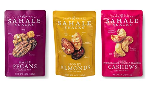 Sahale Snacks Glazed Mix Nut Blend Variety Pack 4 oz Pouches (6 Packs) - Three Different Dry-Roasted Deluxe Mixed Nuts Blends Included - Non-GMO Kosher & Certified Gluten-Free Snacks