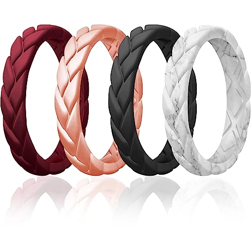 Egnaro Silicone Ring Women Thin Womens Stackable Rings Silicone Rubber Wedding Bands Bridal Jewelry Set Flame Leaves Anniversary Rings Promise Rings
