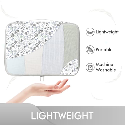 6 Set Packing Cubes for Travel OlarHike 3 Various Sizes(Large Medium Small) Luggage Organizer Bags for Travel Accessories Travel Essentials Travel Cubes for Carry on Suitcases (Grey Flower)