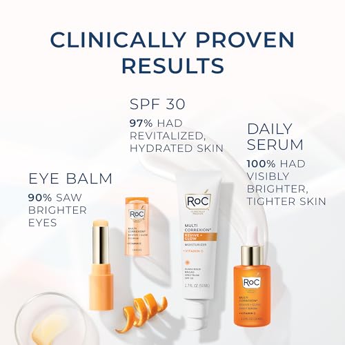 RoC Multi Correxion Revive + Glow Vitamin C Skin Care Set: Eye Balm + Serum + SPF 30 Moisturizer Stocking Stuffers for Men & Women