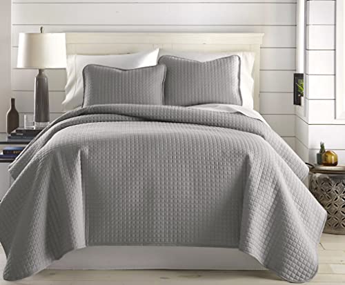 Grey Twin Quilt Set, Soft Brushed Microfiber, Stain Resistant