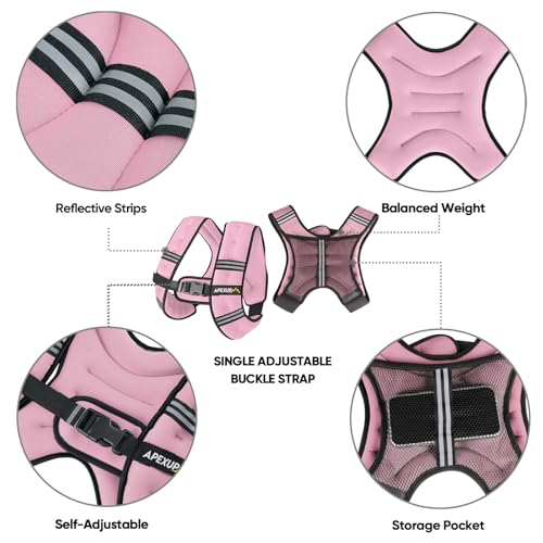 APEXUP Weighted Vest Men 10lbs Weights with Reflective Stripe Weighted vest for Women Workout Equipment for Strength Training Running (Pastel Pink)
