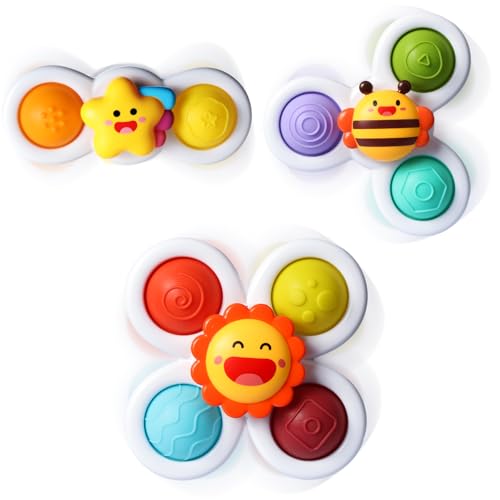 ALASOU 3PCS Pop Suction Cup Spinner Toys for 1 Year Old Boy Girl|Novelty Spinning Tops Bath Toys Age 1-2|Sensory Baby Toys Stocking Stuffers for Toddlers 1-3|12 18 Months Boy Birthday Gift for Infant