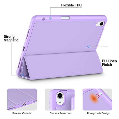 Akkerds Compatible iPad Air 5th/4th Generation Case Lavender 10.9 Inch with Pencil Holder Auto Sleep/Wake Trifold Stand Full Protection Two Viewing Angles