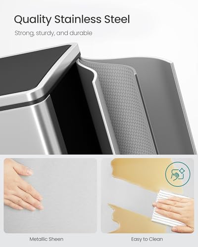 SONGMICS Trash Can 2 x 10.6 Gallon (2 x 40 L) Garbage Can for Kitchen with 15 Trash Bags 2 Compartments Plastic Inner Buckets and Hinged Lids Airtight Silver and Black ULTB730E80