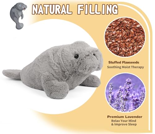 Cuckool Warmable Manatee Stuffed Animals Microwavable Stuffed Animals Heating Pad for Cramps Pain Stress Relief Heatable & Coolable Lavender Scented Plush Toy for Anxiety Women Kids Bedtime