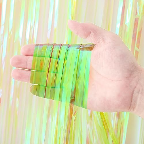 Voircoloria 3 Pack 3.3x8.2 Feet Neon Green Foil Fringe Backdrop Curtains Tinsel Streamers Birthday Party Decorations Fringe Backdrop for Graduation Baby Shower Gender Reveal Disco Party