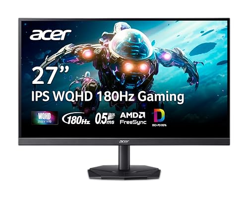 acer Nitro 27\" WQHD 2560 x 1440 IPS Gaming Monitor | AMD FreeSync | Up to 180Hz Refresh | Up to 0.5ms | DCI-P3 95% | HDR 10 Support | 1 x Display Port 1.2 & 2 x HDMI 2.0 | KG271U N3bmiipx