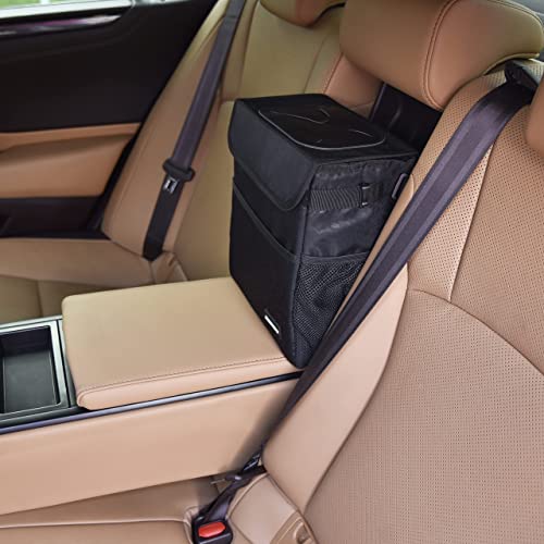 SIBOFUEGO Cute Car Trash Can with Lid - Leak Proof Bag Hanging Waterproof Garbage Storage Pockets Multipurpose Collapsible Organizer (Black Leopard)