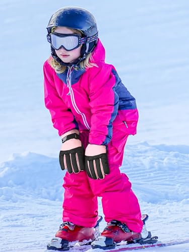 2 Pairs Waterproof Kids Winter Snow Gloves Ski Gloves for Boy Girl Outdoor Warm Thickening Snowboard Gloves for Cold Weather (Light Pink Rose Red 3-6 Years)