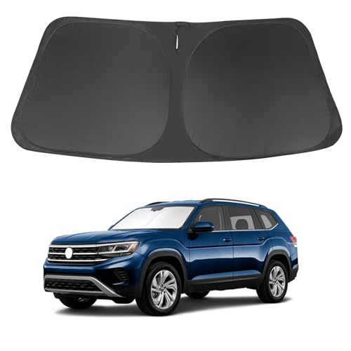 LHFLIVE Windshield Sun Shade for 2018-2024 Volkswagen Atlas VW Atlas Cross Sport Accessories Front Window Sunshade Shield Keep Your Car Interior Cooler Black/Silver