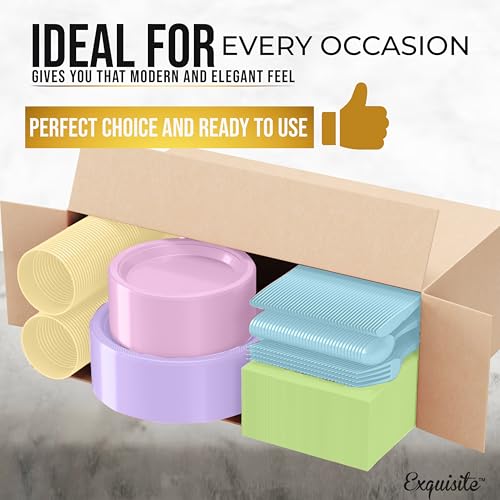 Disposable Easter Plates And Napkins Set 350 Pcs Easter Plastic Plates Set - 50 Of Each 9\" Easter Dinner Plates | 7\" Easter Dessert Plates | 12 Oz Cups | Easter Napkins Paper & Cutlery Sets Exquisite