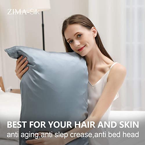ZIMASILK 100% Pure Mulberry Silk Pillowcase for Hair and Skin Health Soft and Smooth Both Sides Premium Grade 6A Silk 600 Thread Count with Hidden Zipper 1pc (King 20''x36'' Iron Grey)
